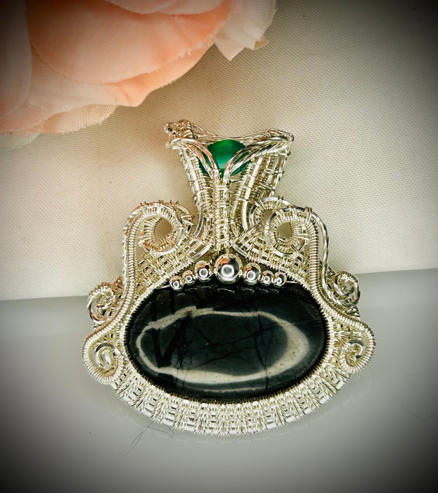 Silver Picasso Jasper & Green Onyx Pendant