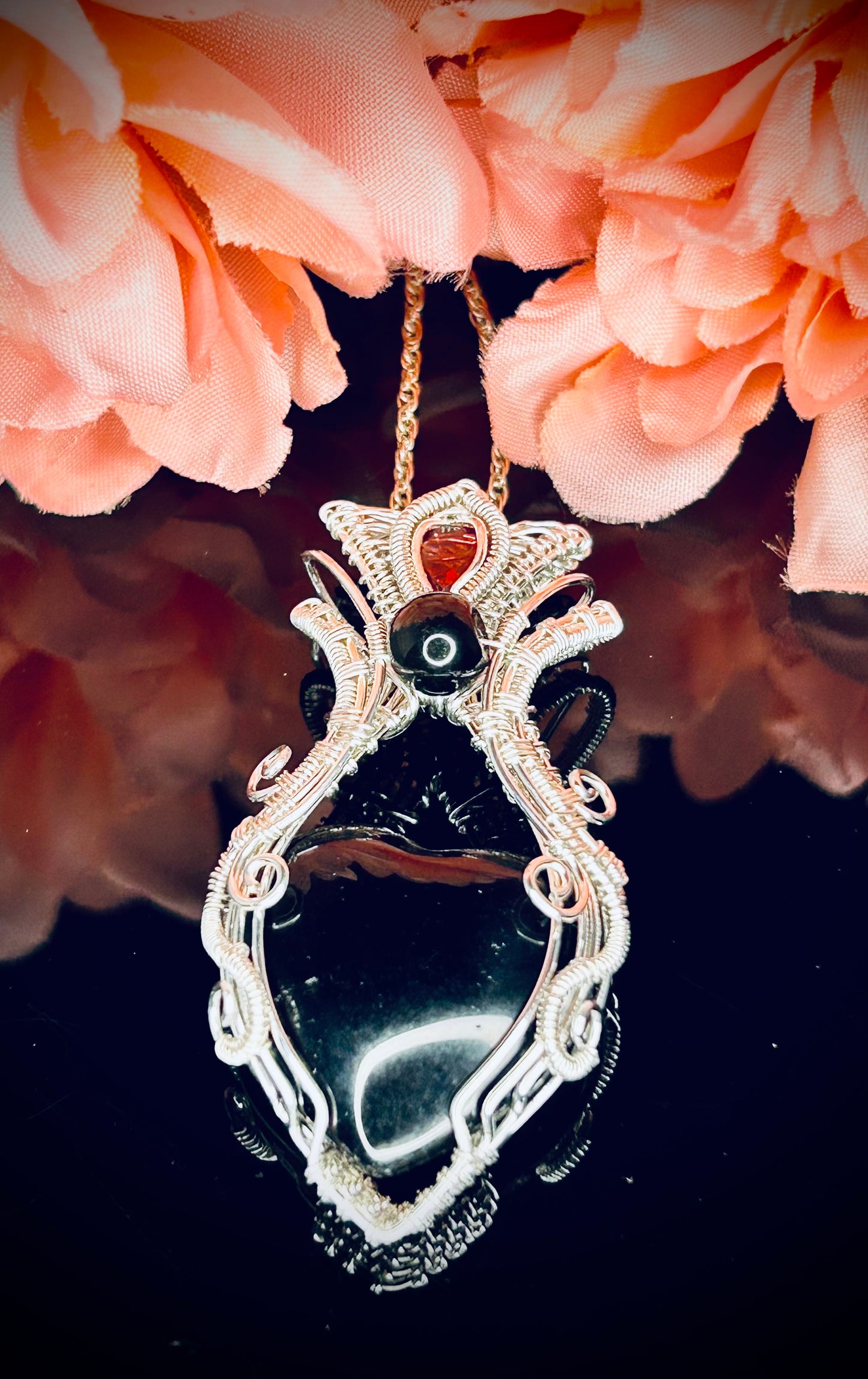 Silver Black Onyx & Garnet Pendant