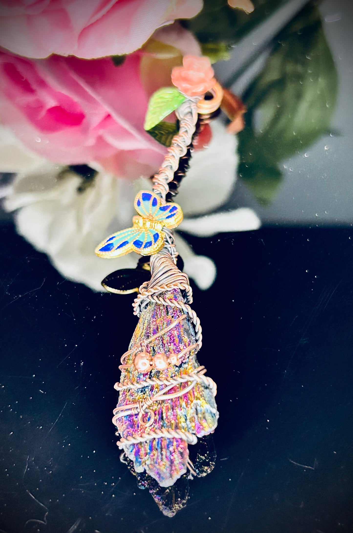 Titanium Coated Kyanite Fan Witch’s Broom Pendant