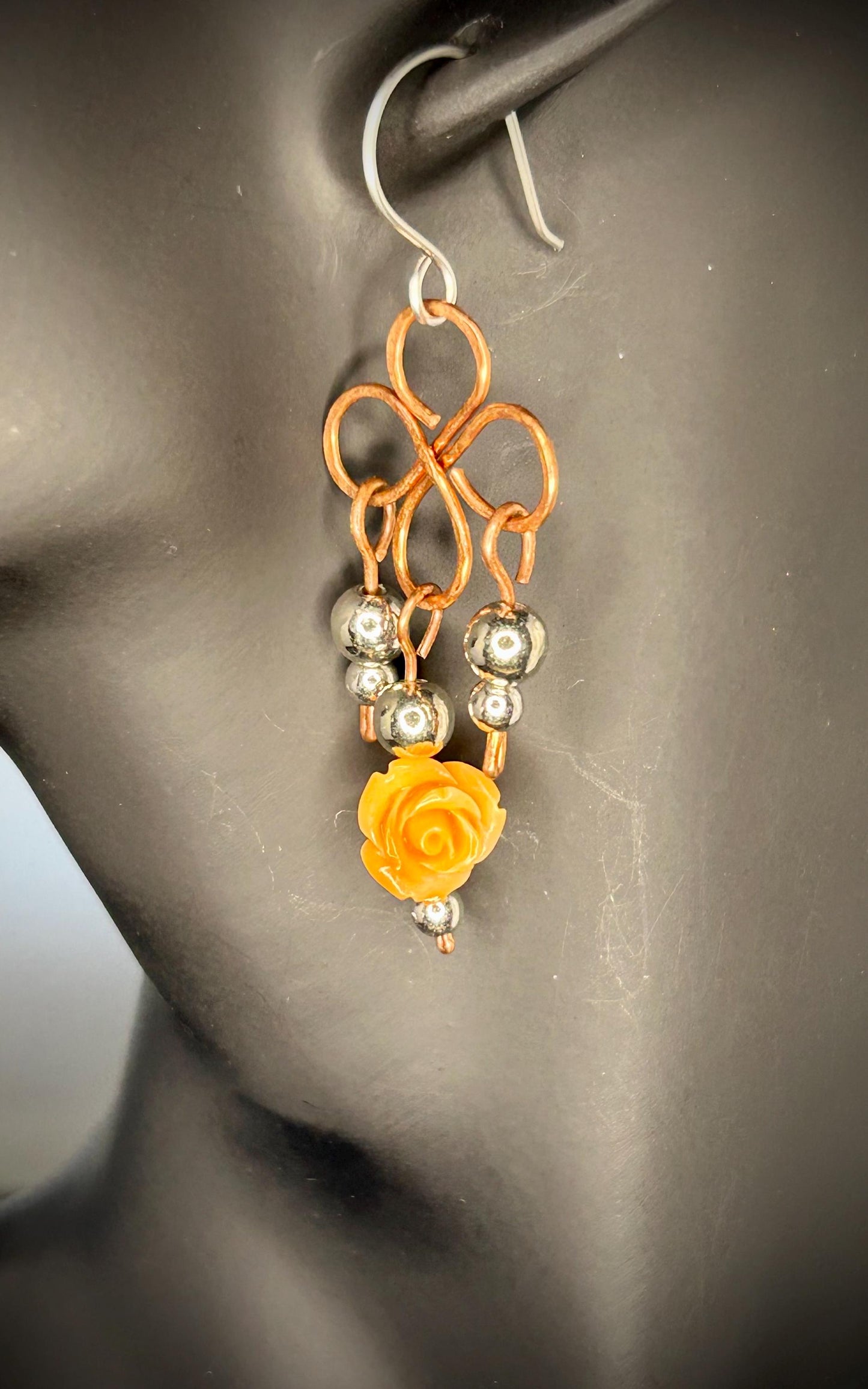 Copper Clover Rose Earrings