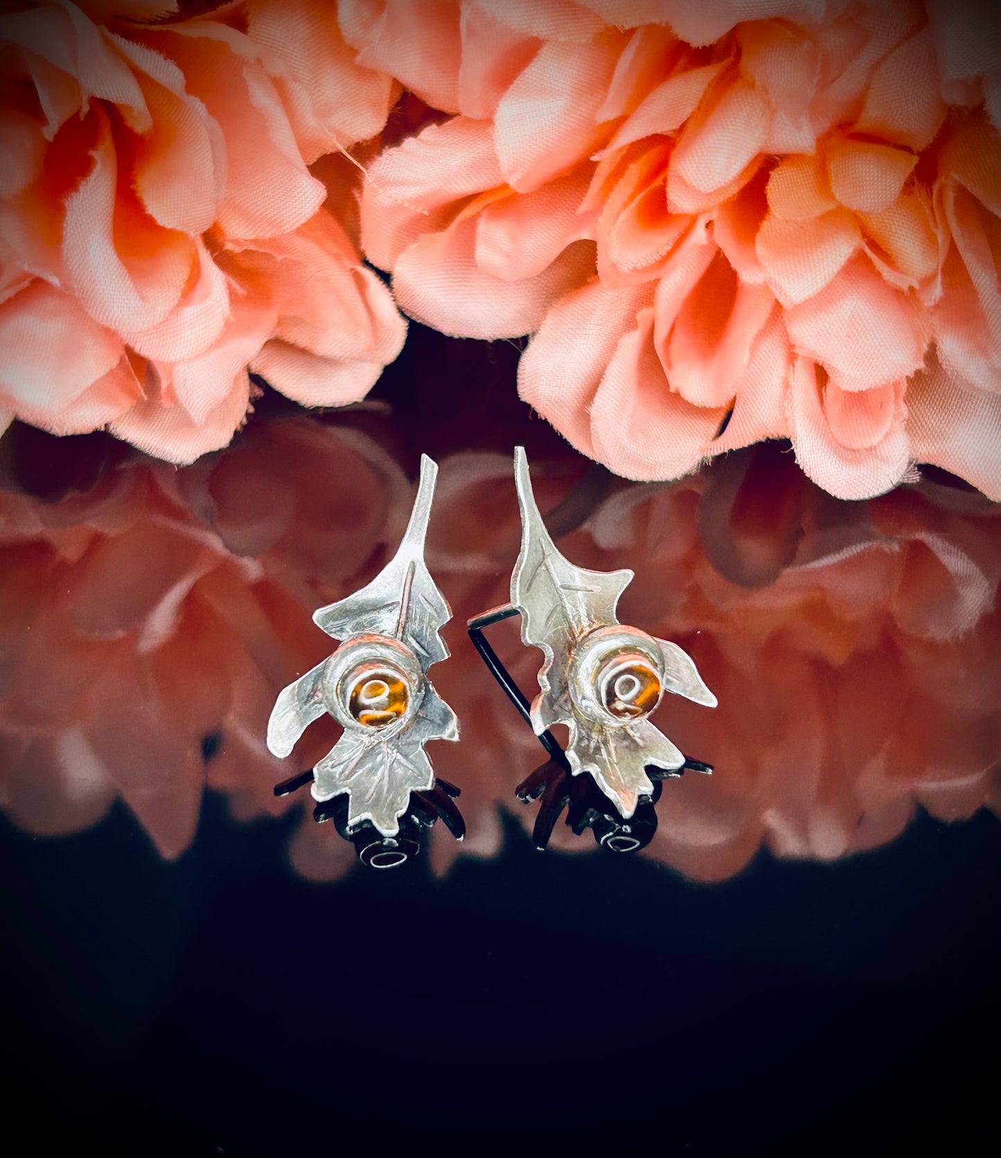 Silver Amber Oak Leaf & Acorn Earrings