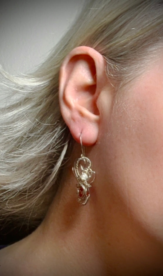 Silver Fire Opal Earrings