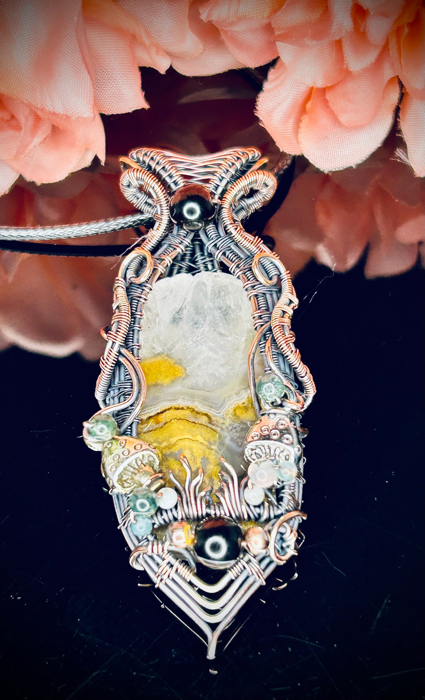 Moss Agate Mushroom Pendant