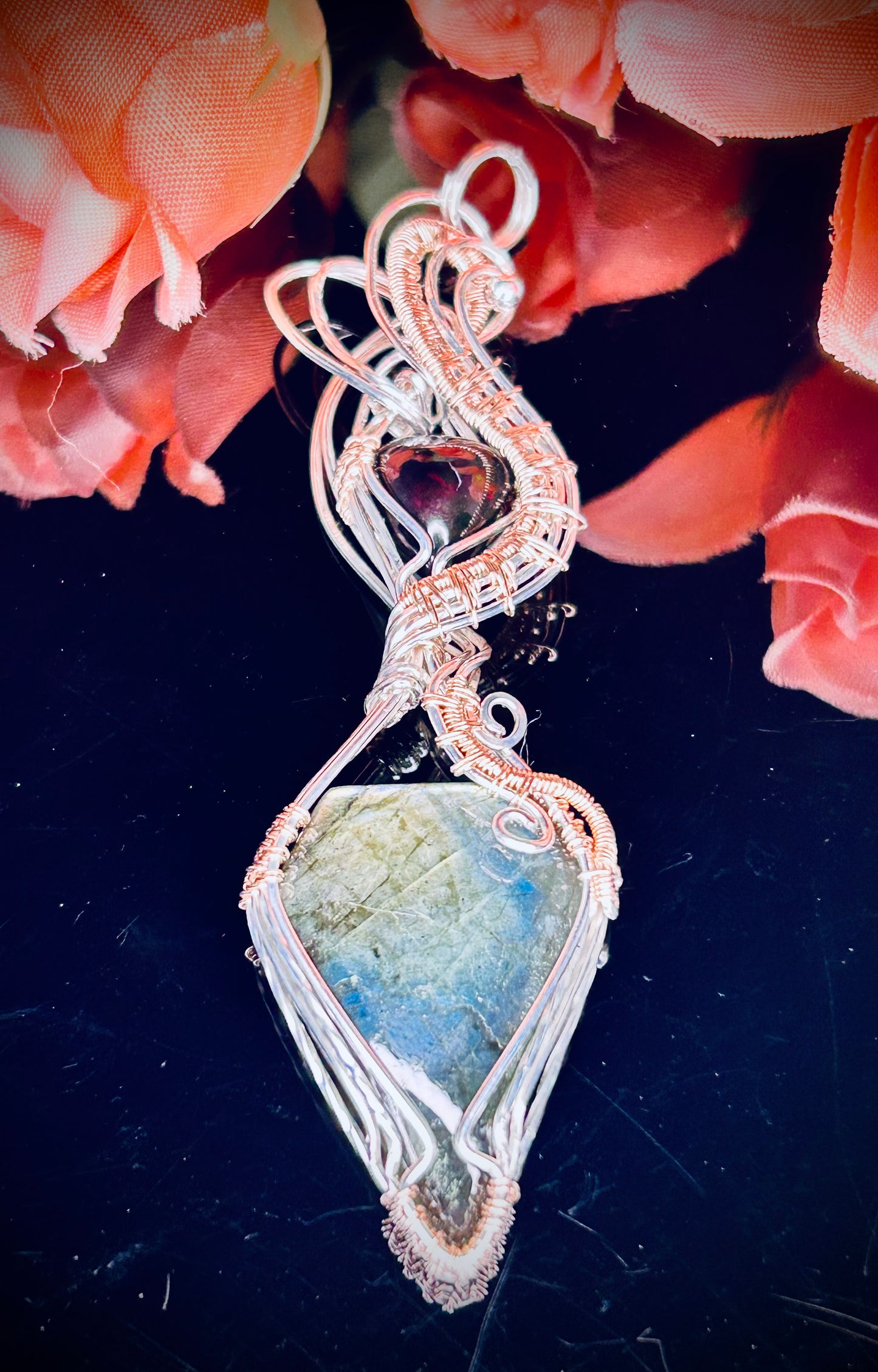 Sterling Silver/RG Labradorite & Smoked Ethiopian Opal Pendant