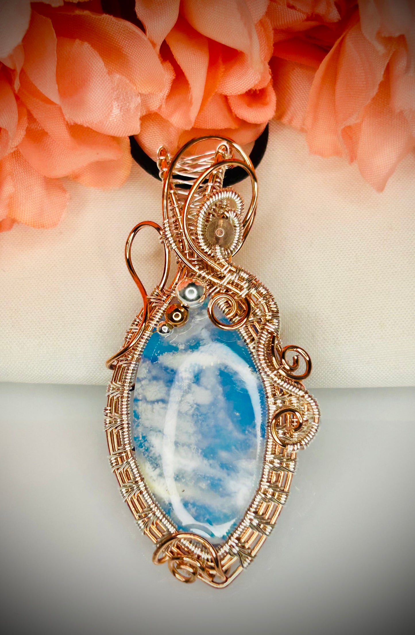 Copper/Silver Aurora Plume Agate Pendant