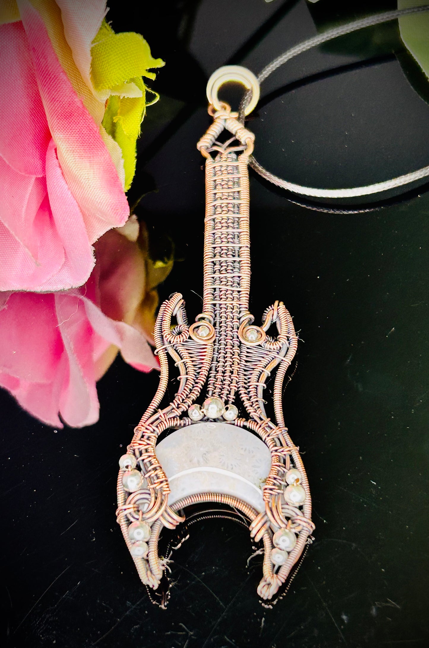 Copper Fossilized Coral Guitar Pendant