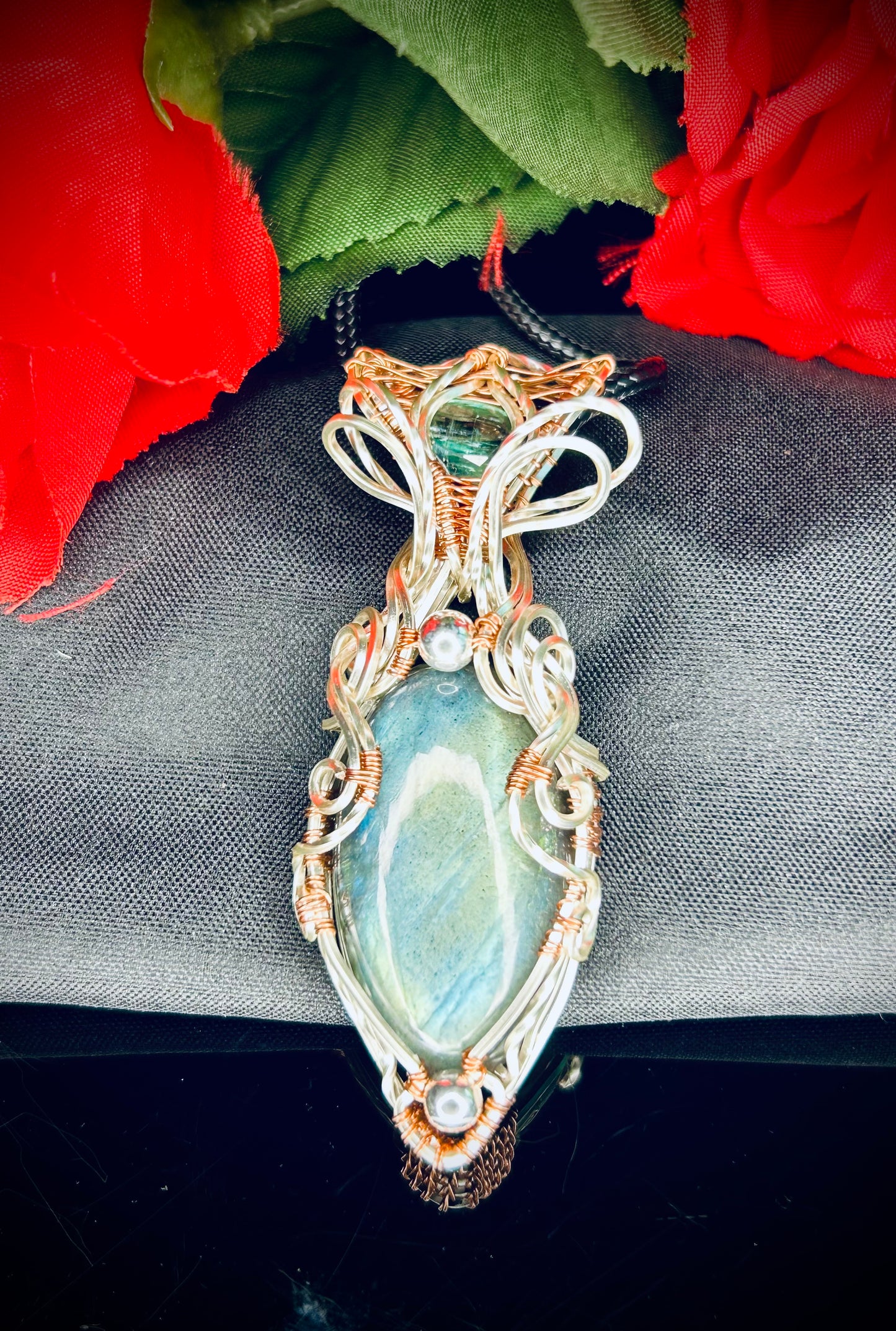 Silver Filled/Copper Labradorite & Green Kyanite Pendant