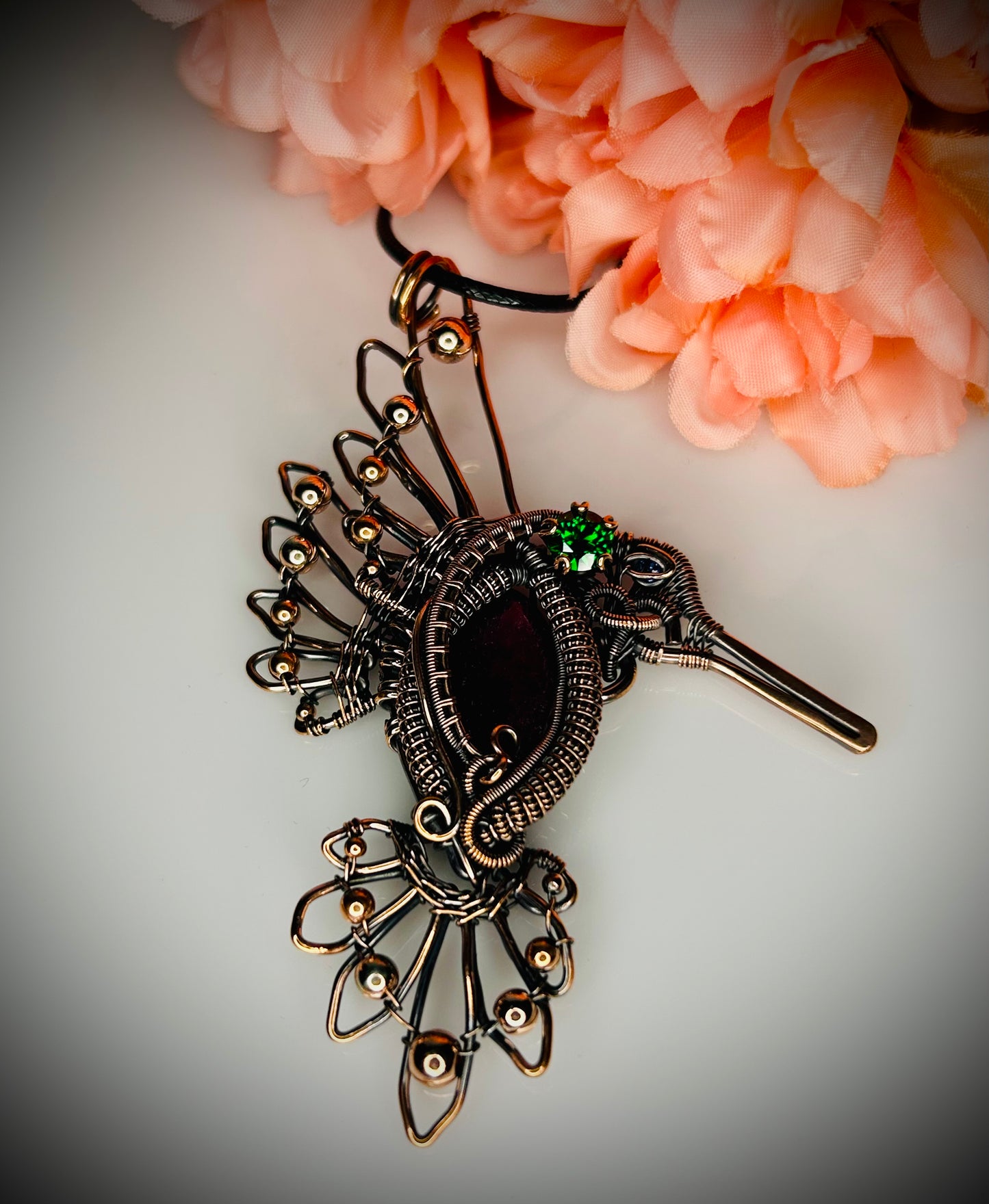 Copper Ruby Hummingbird Pendant