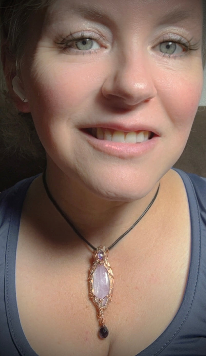 Copper/Silver Kunzite & Cubic Zirconia Pendant
