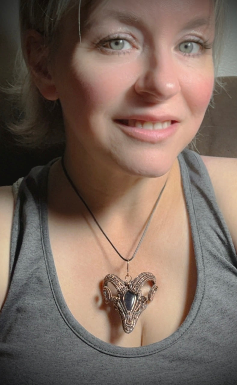 Iolite Sunstone 3D Rams Head Pendant