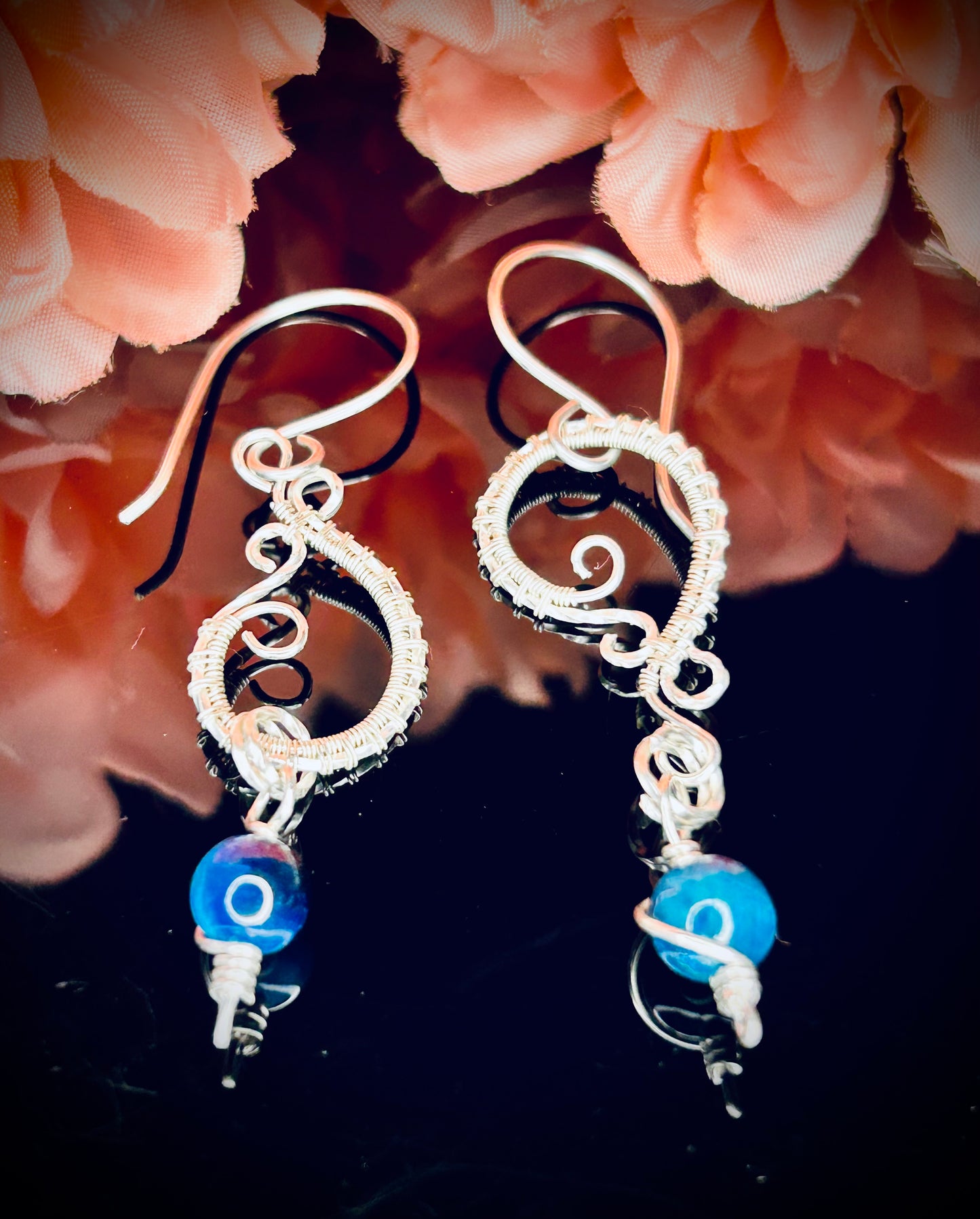 Silver Aquamarine Tiger’s Eye Bead Earrings