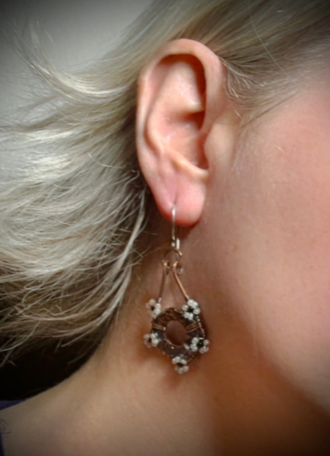 Hammered Copper Flower Earrings