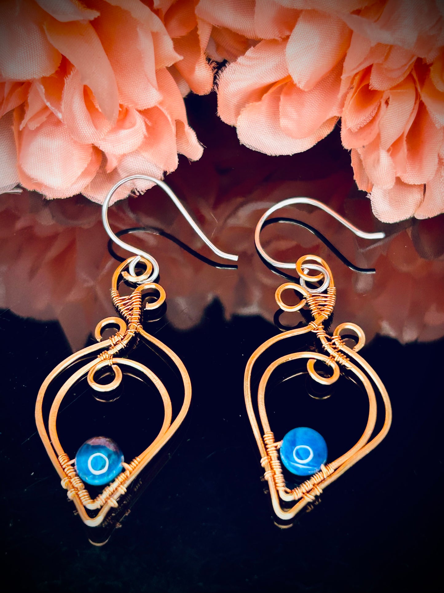 Copper Aquamarine Tiger’s Eye Earrings