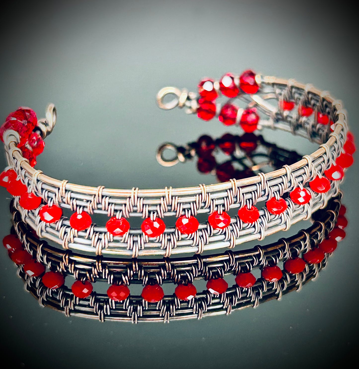 Copper Red Jade Diamond Weave Bracelet