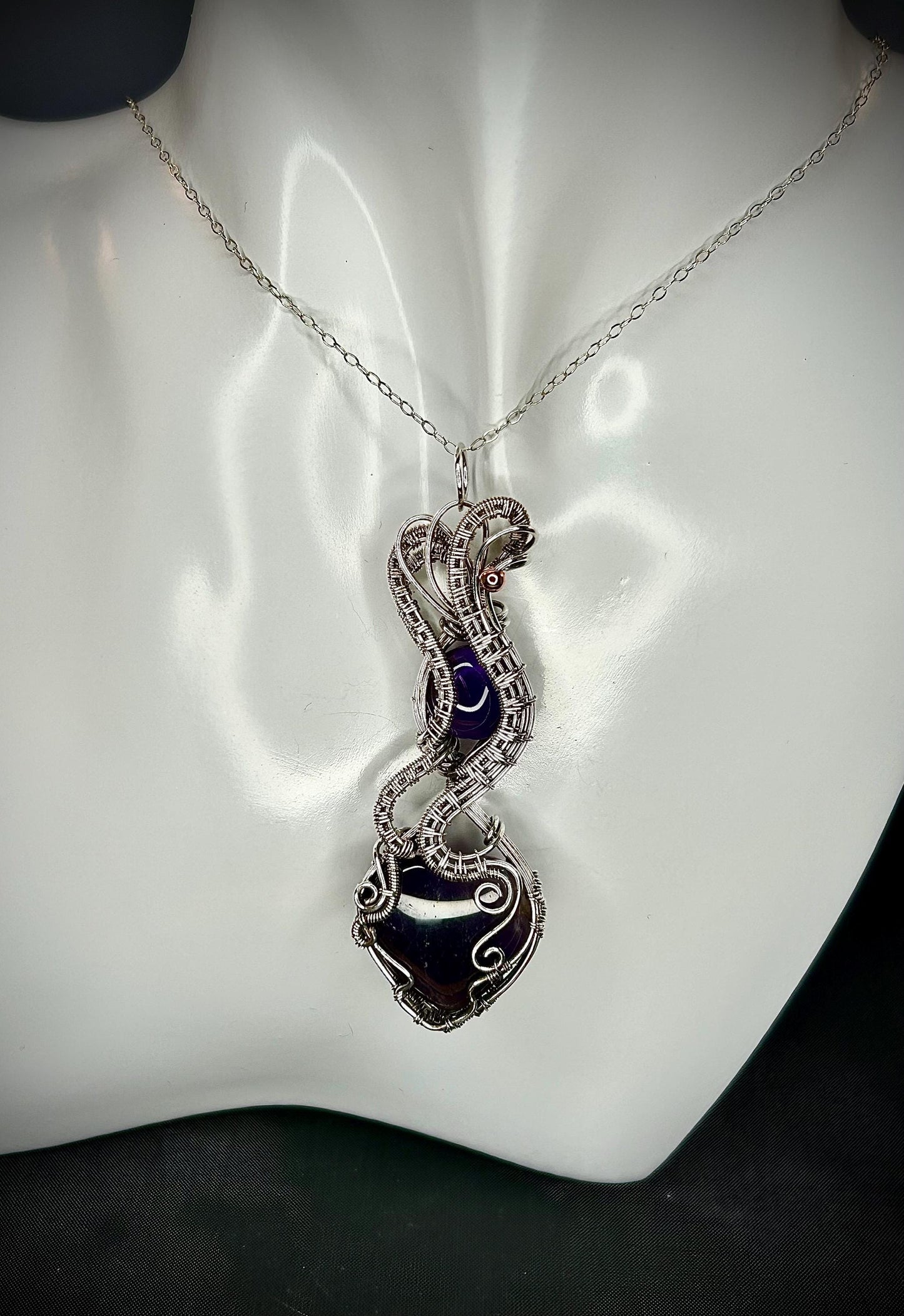 Silver Double Stone Amethyst Heart Pendant