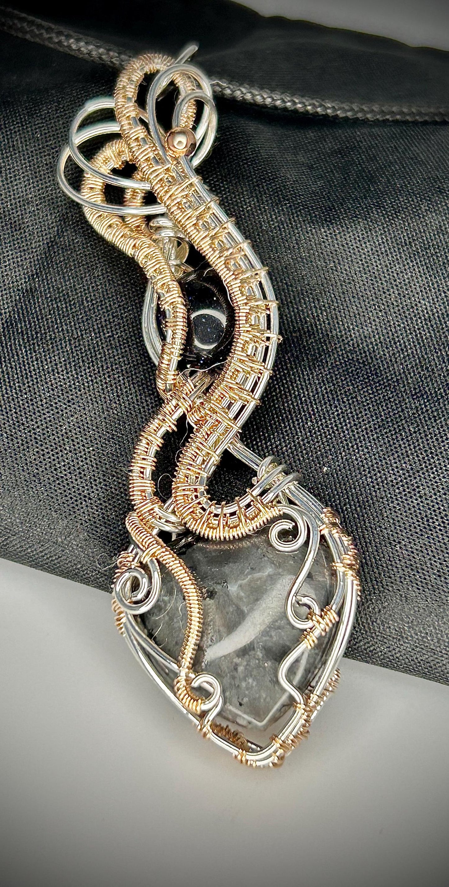 Silver/Rose Gold Filled Larvakite Heart Pendant