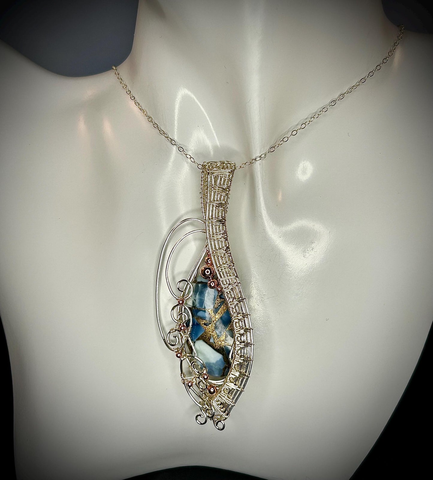 Silver Blue Opal Copper Composite Pendant