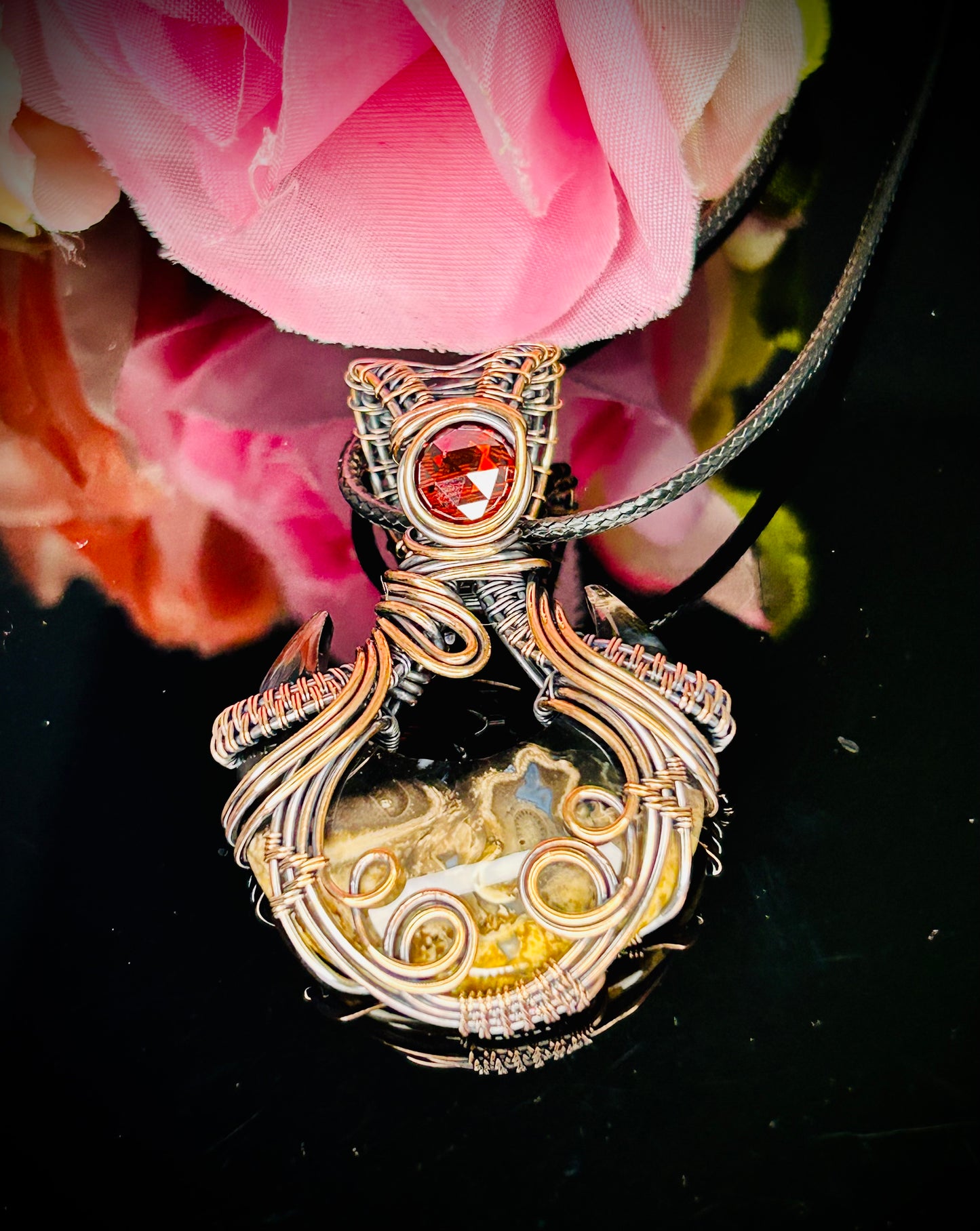 Copper Palm Root Crescent & Cubic Zirconia Pendant