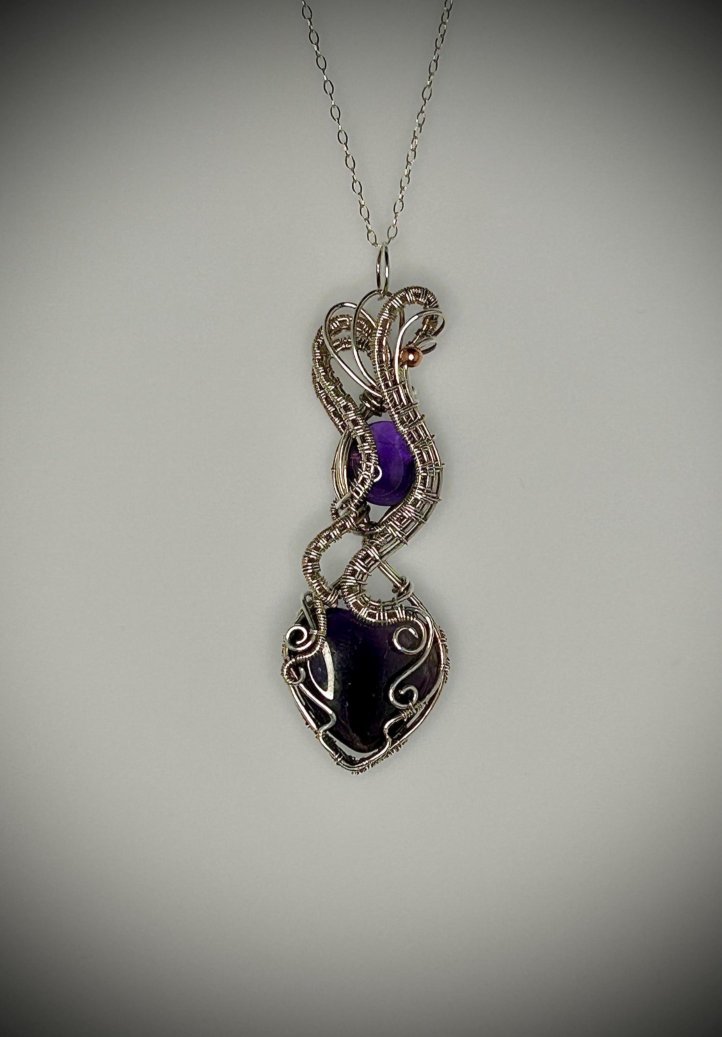 Silver Double Stone Amethyst Heart Pendant