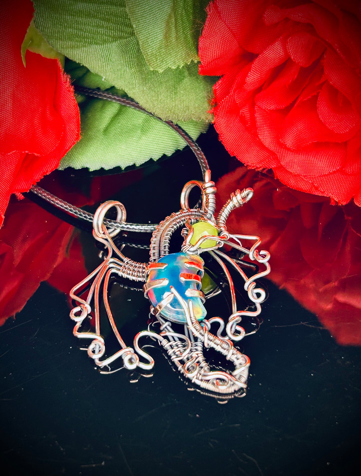 Copper Aurora Opal Crescent Moon Dragon