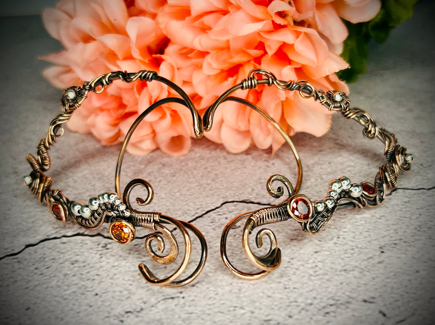 Copper Emerald Elven Ear Cuffs