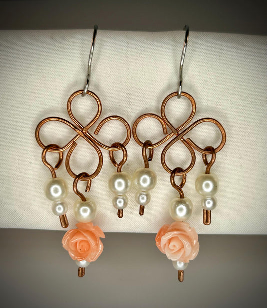 Copper Clover Rose Earrings