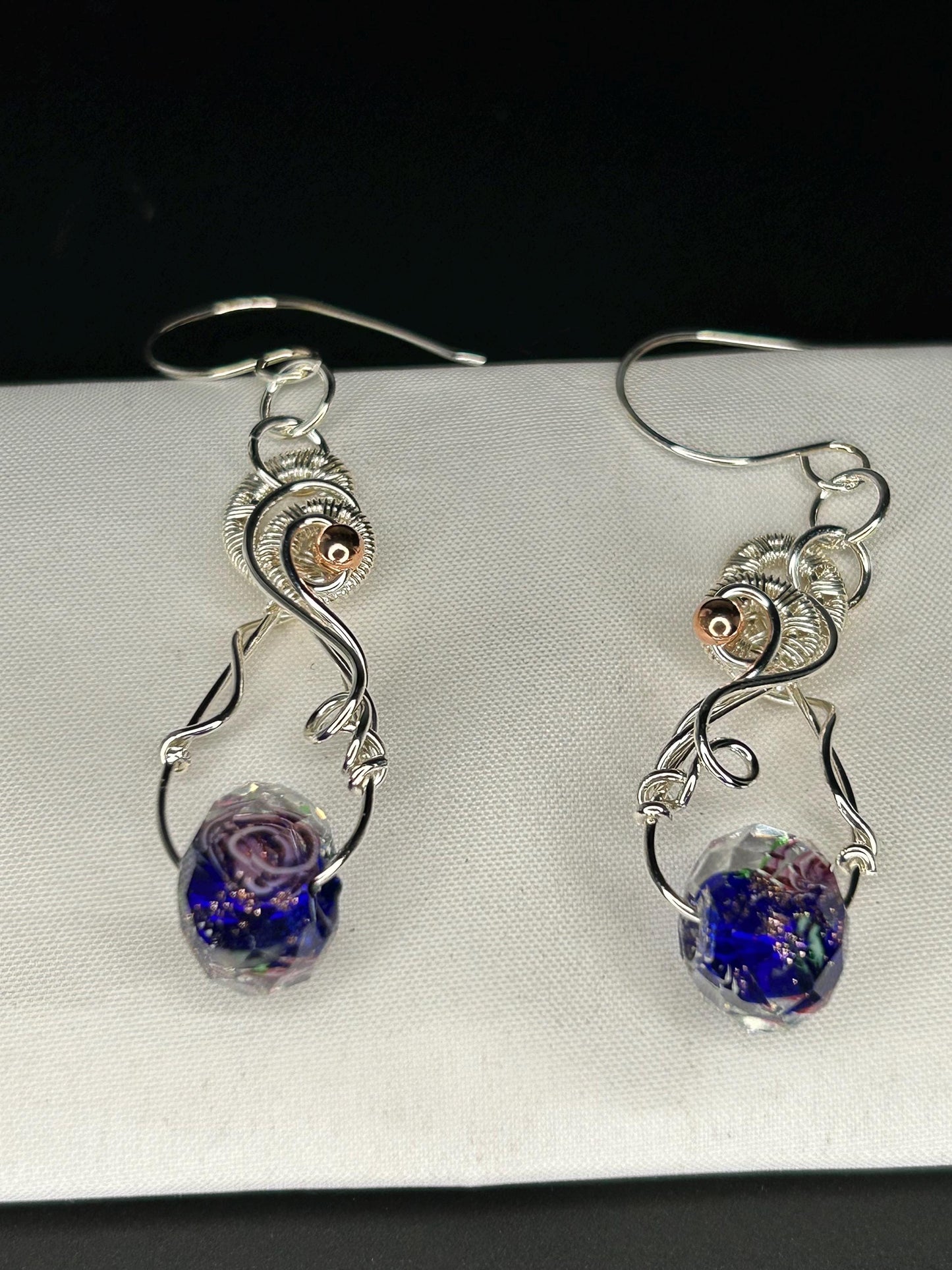 Silver Crystal Rose Bead Earrings