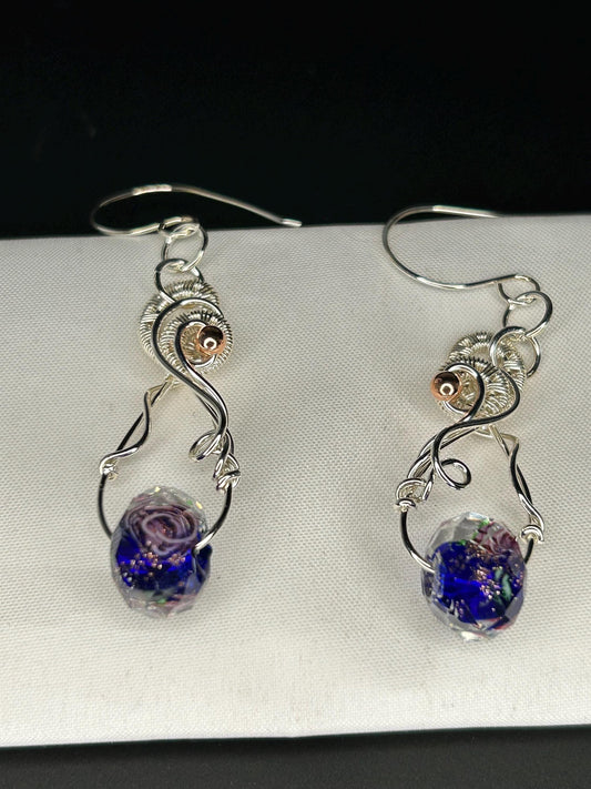 Silver Crystal Rose Bead Earrings