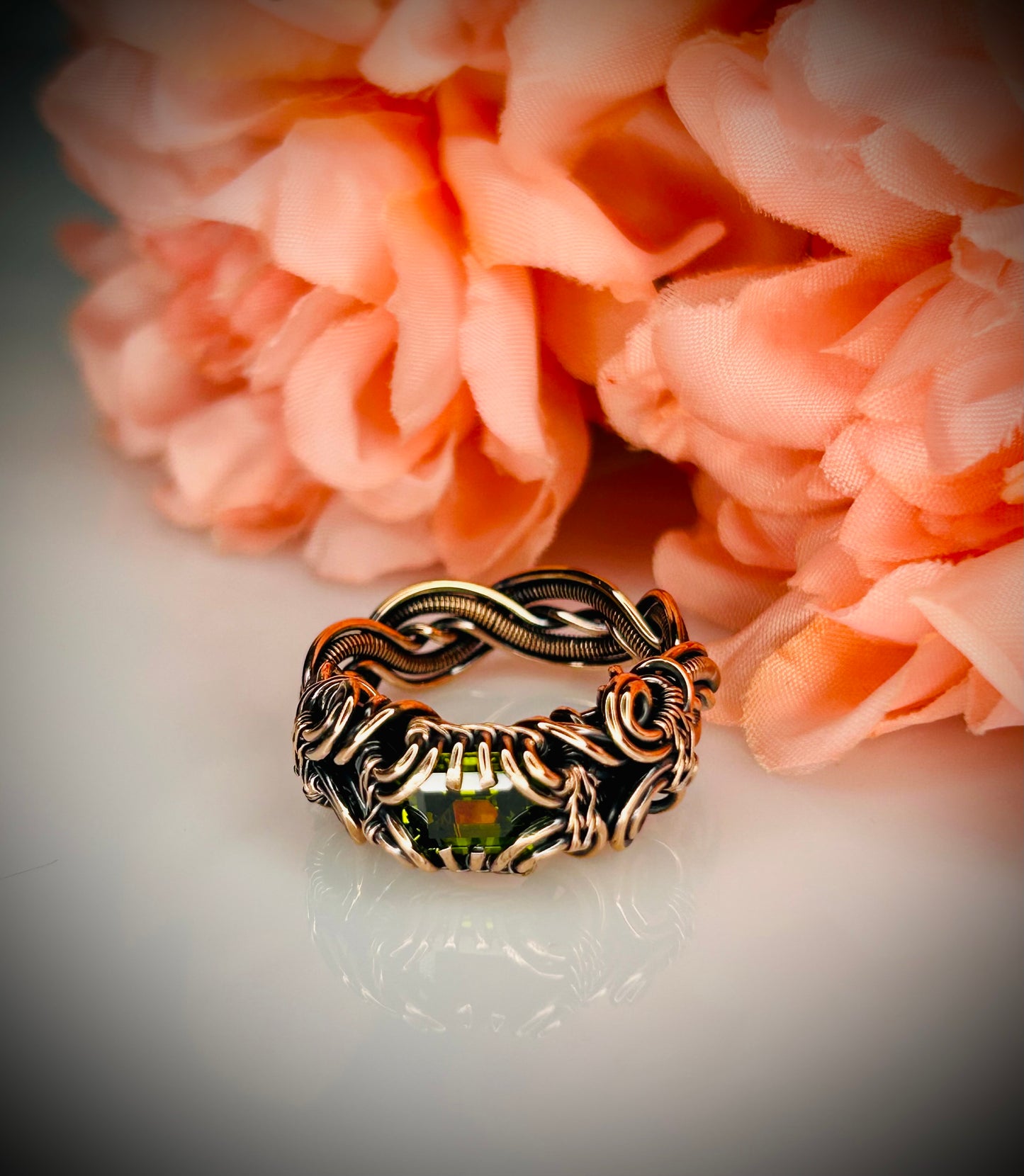 Copper Emerald Cut Cubic Zirconia Ring size 8