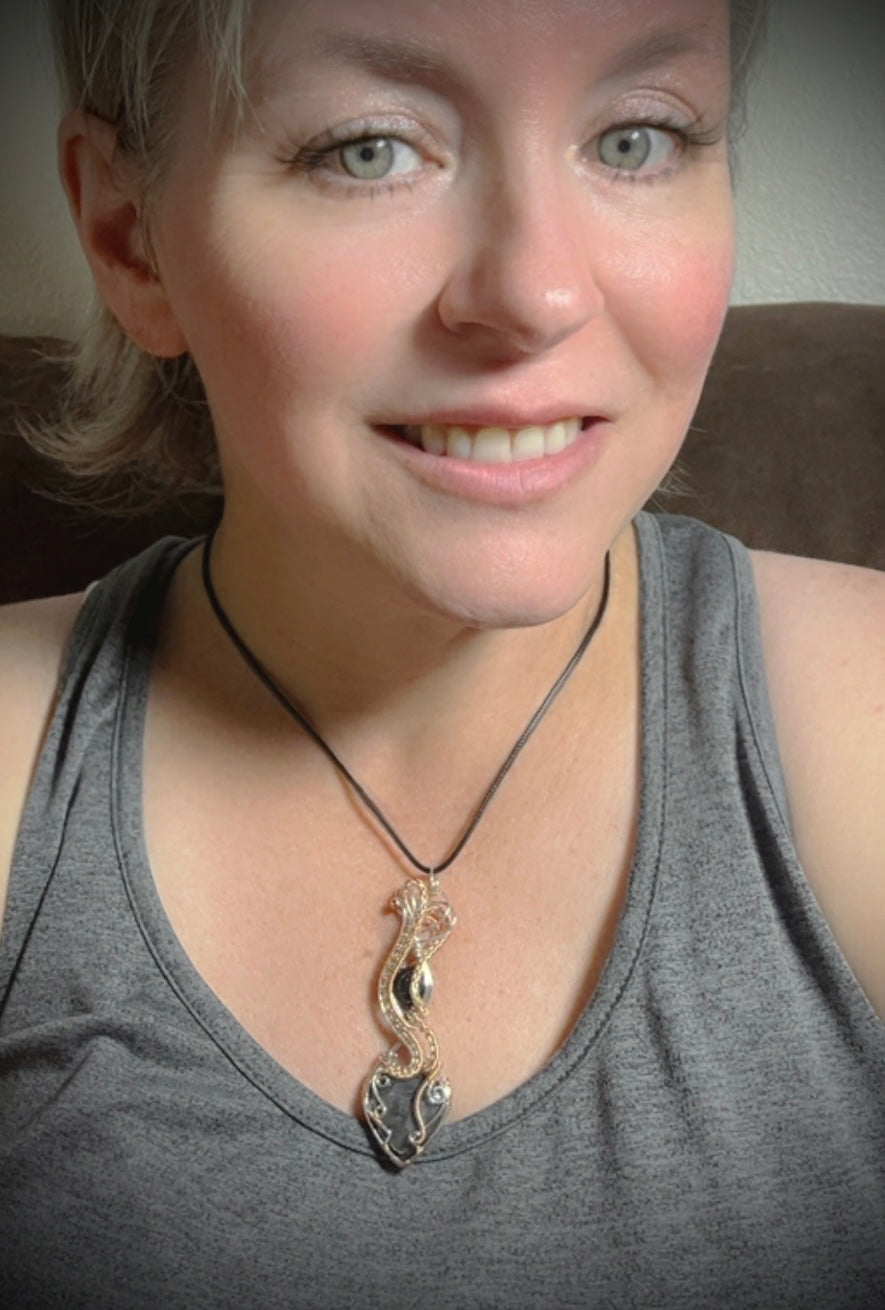 Silver/Rose Gold Filled Larvakite Heart Pendant