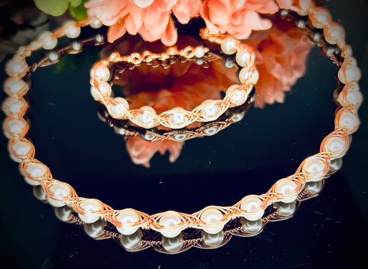 Herringbone Pearl Choker & Bracelet Set