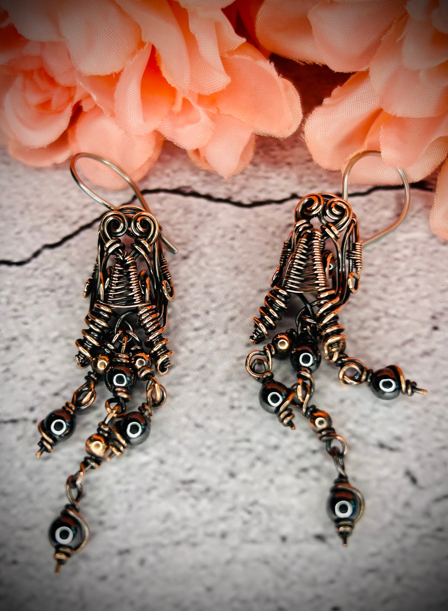 Copper Hematite Dragon Head Earrings