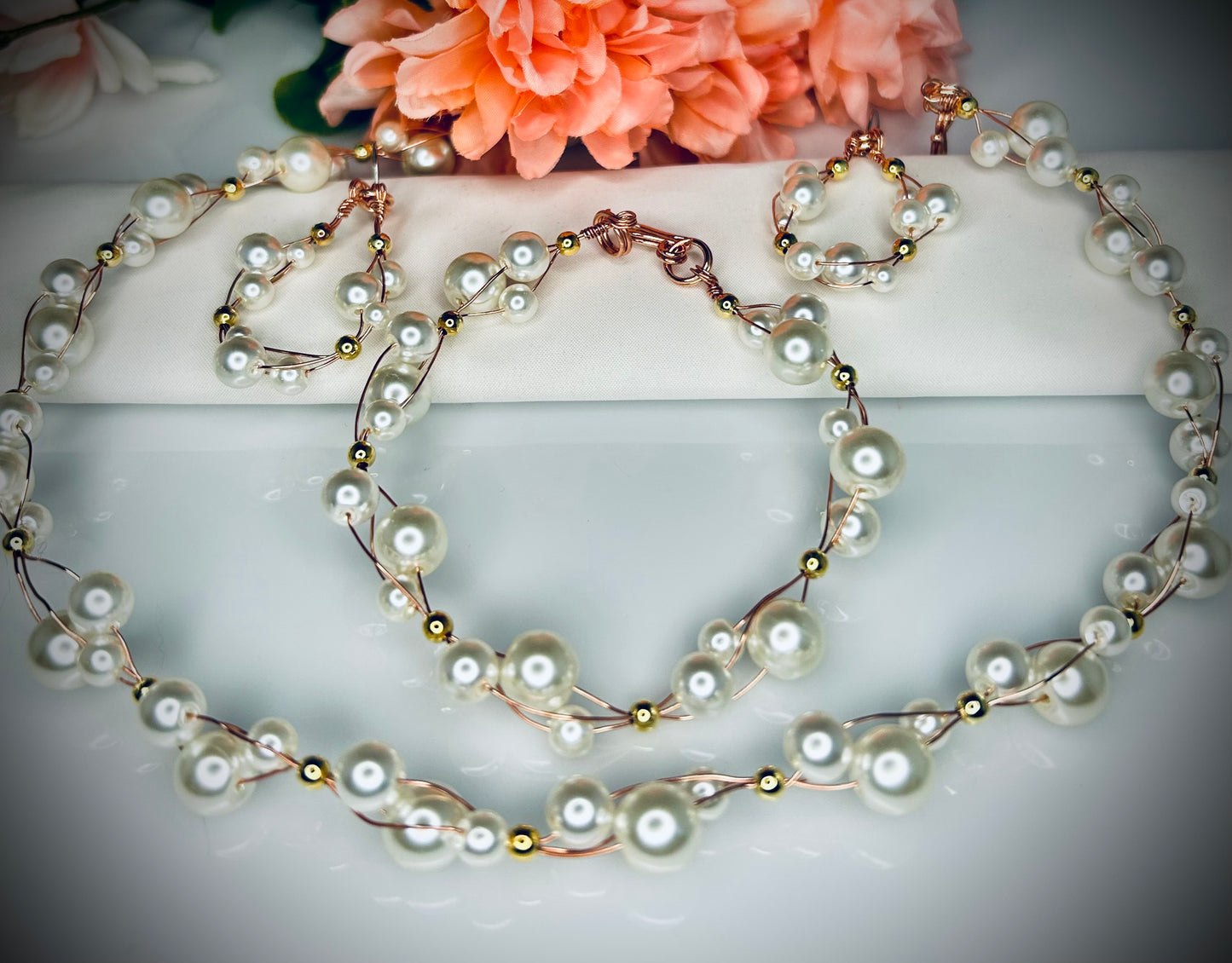 Pearl Choker, Bracelet, & Earring Set