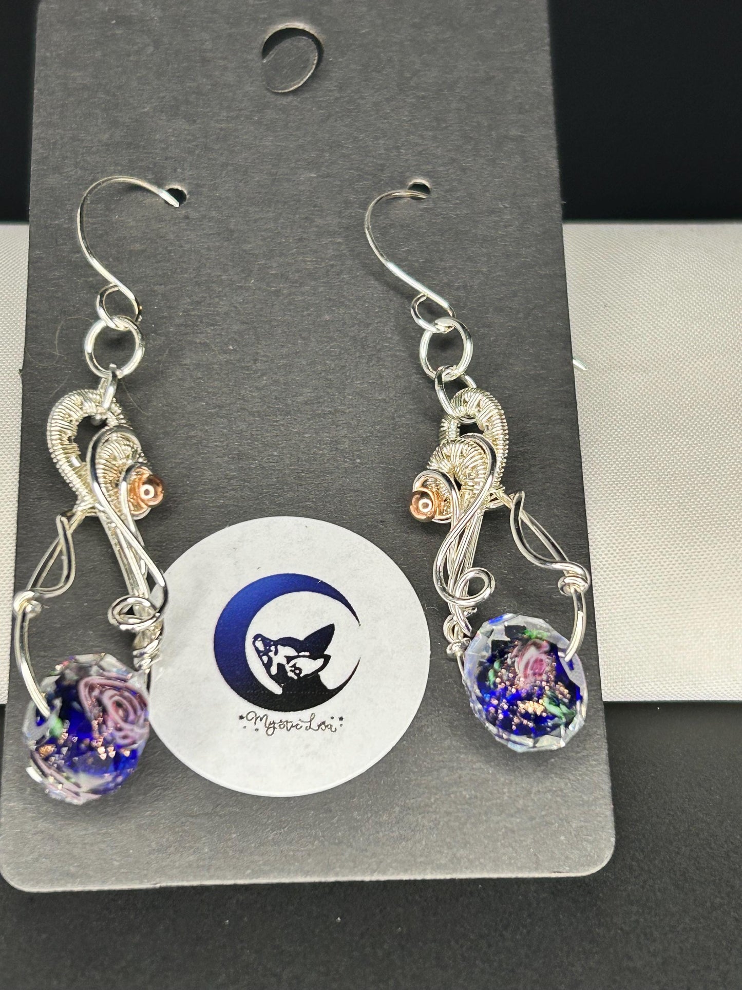 Silver Crystal Rose Bead Earrings