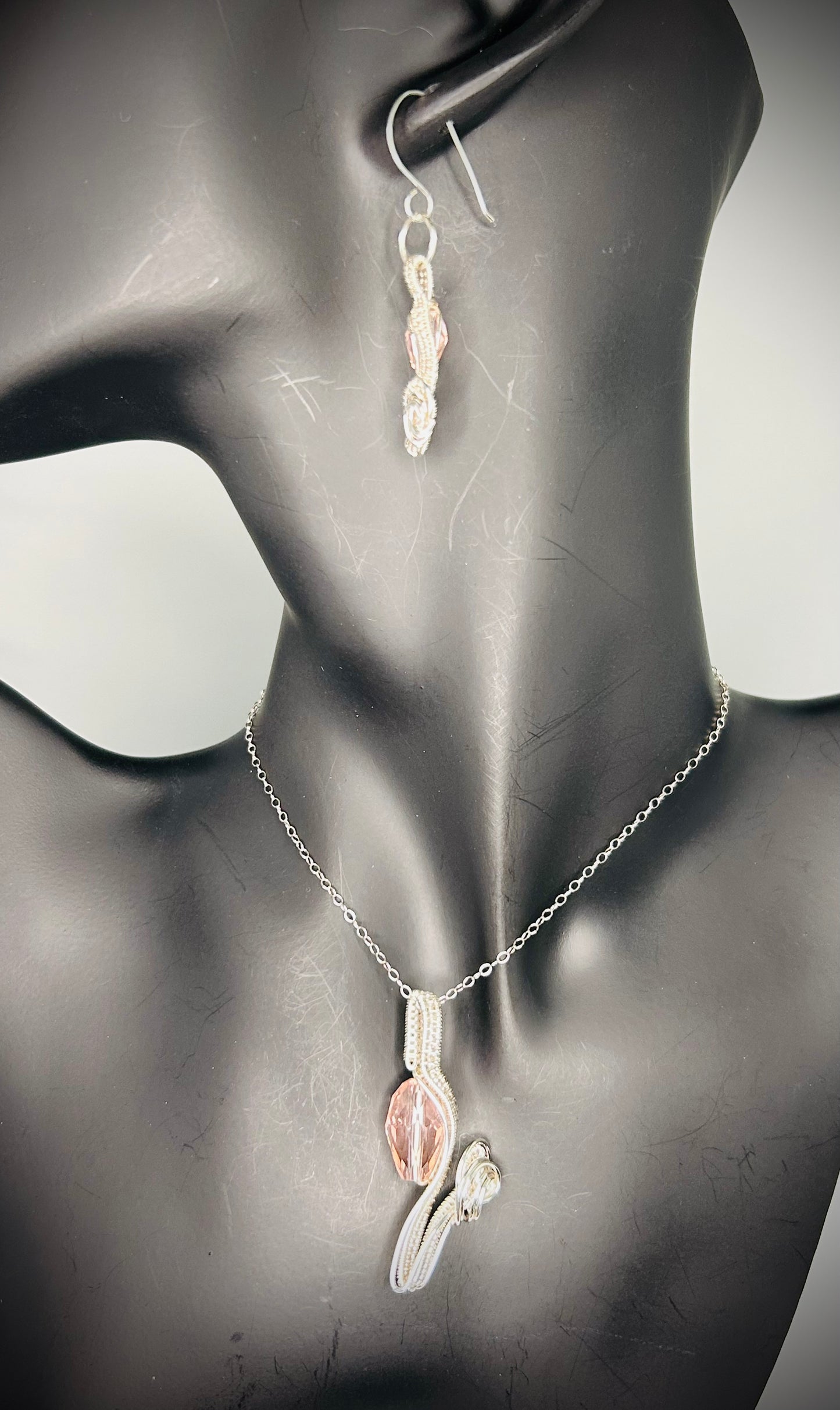 Silver Flower Pendant and Earrings Set.