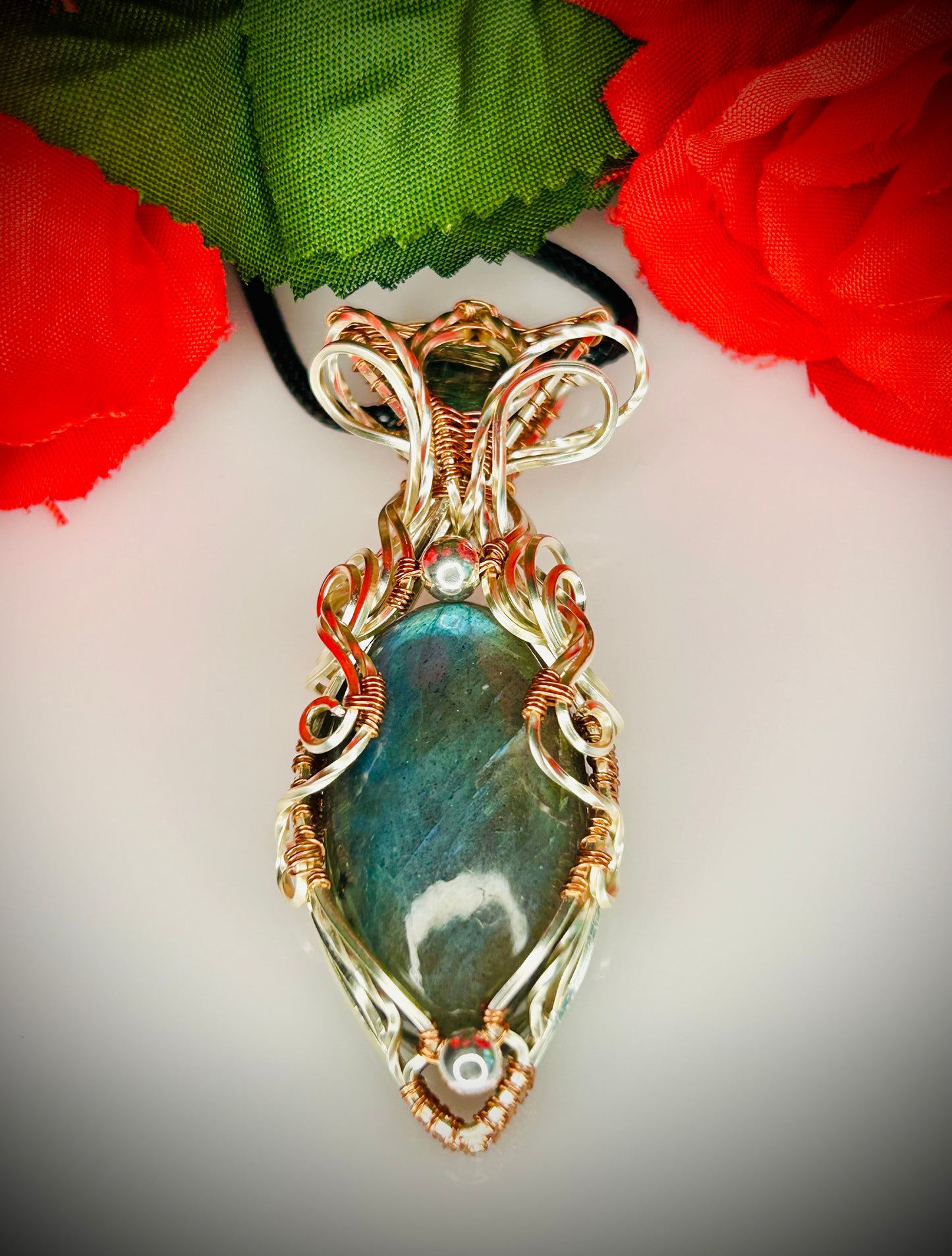 Silver Filled/Copper Labradorite & Green Kyanite Pendant