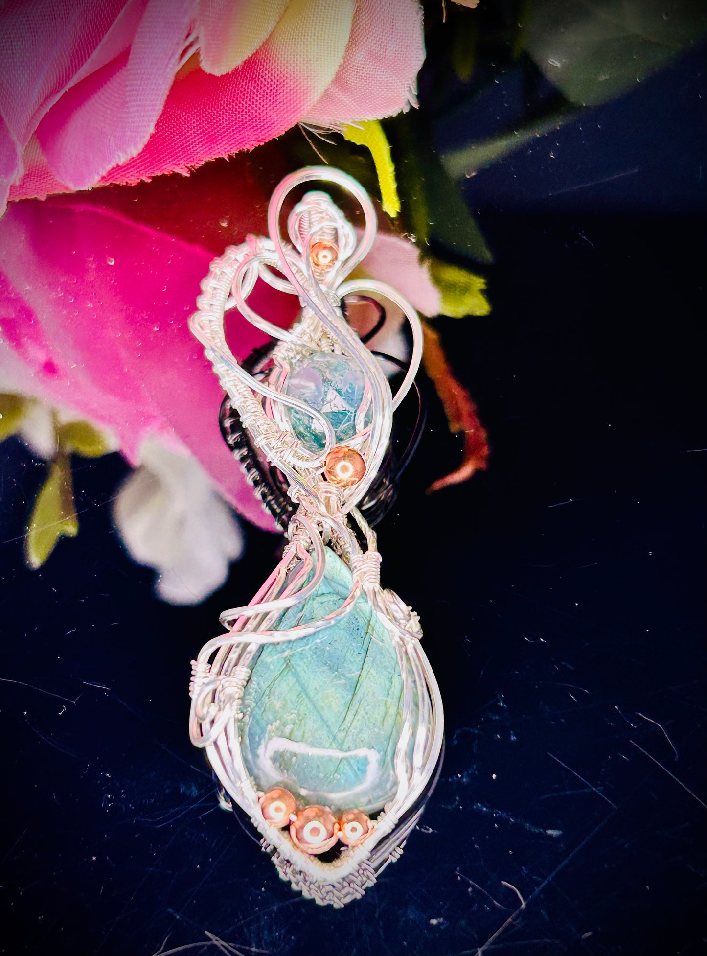 Silver  Labradorite & Moss Agate Pendant