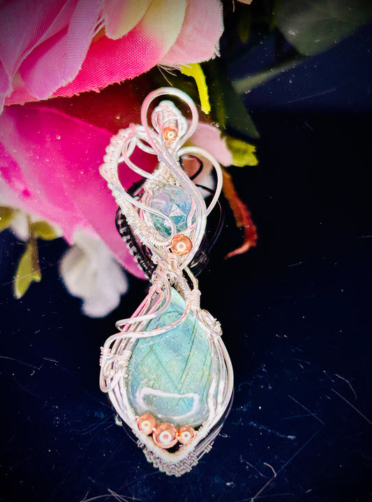 Silver  Labradorite & Moss Agate Pendant