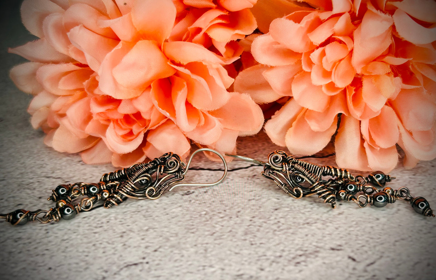 Copper Hematite Dragon Head Earrings