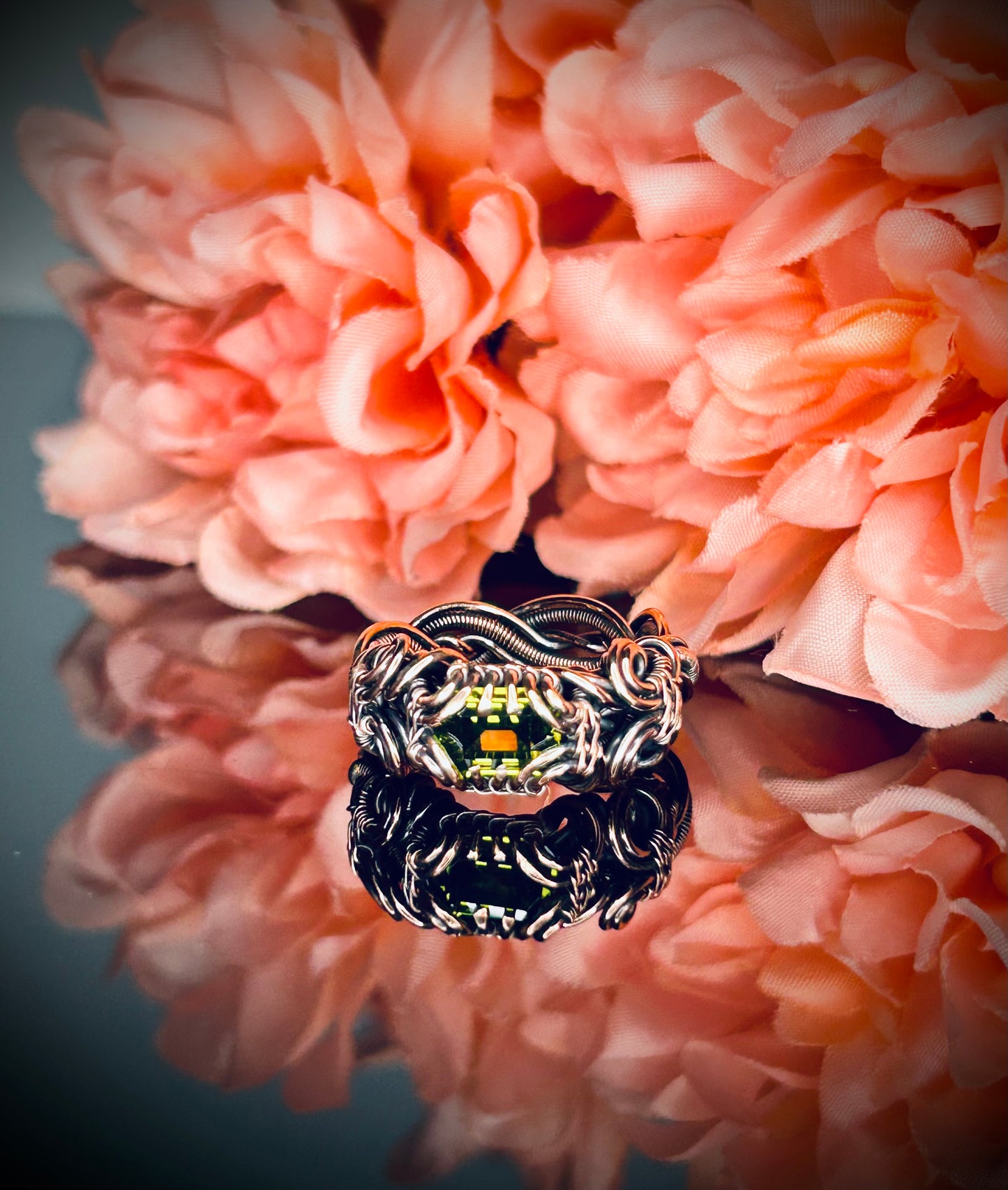 Copper Emerald Cut Cubic Zirconia Ring size 8