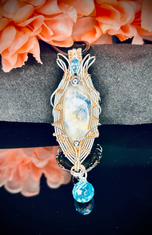 Silver/RG Blue Scheelite & Blue Topaz Pendant