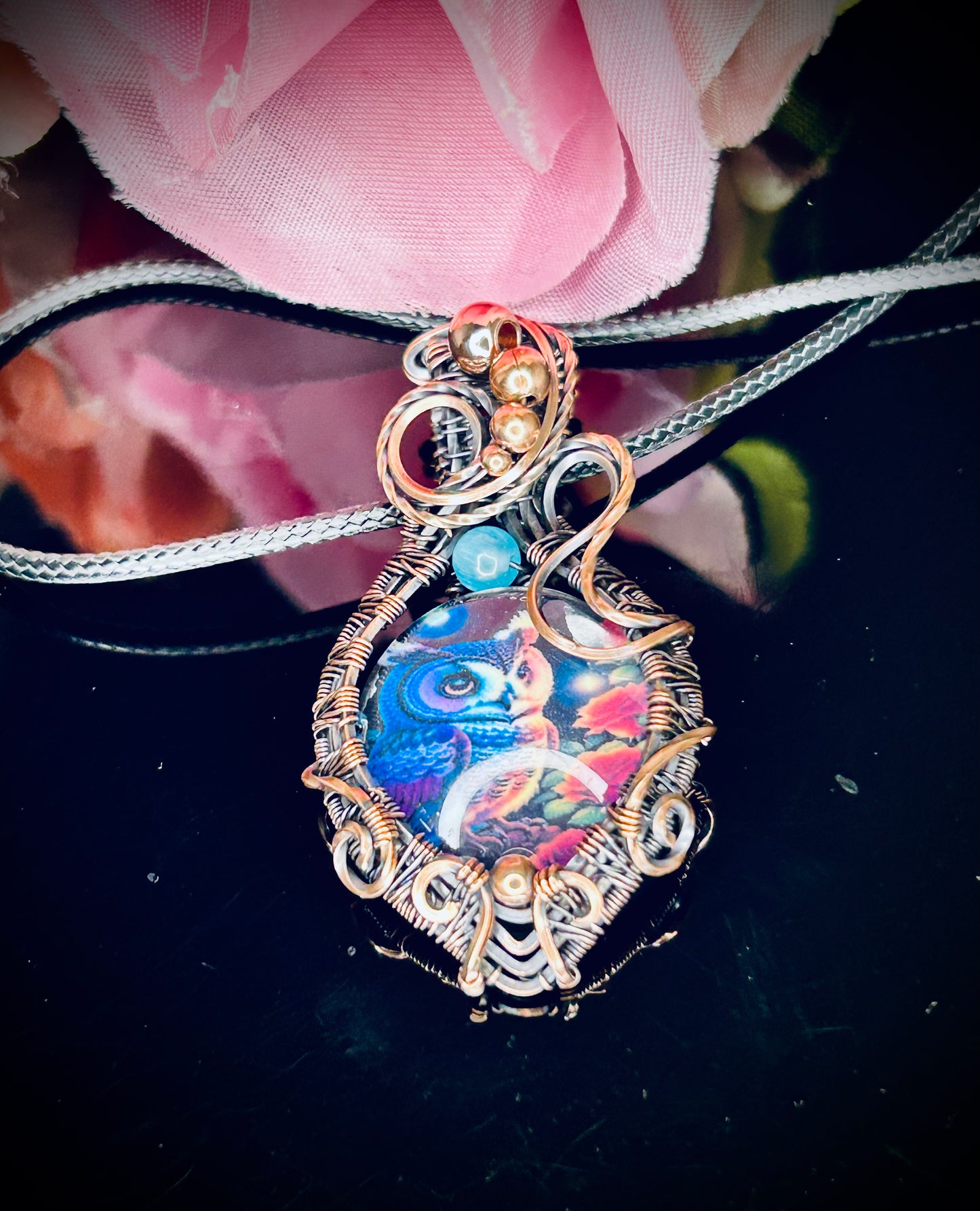 Copper Owl Glass Pendant