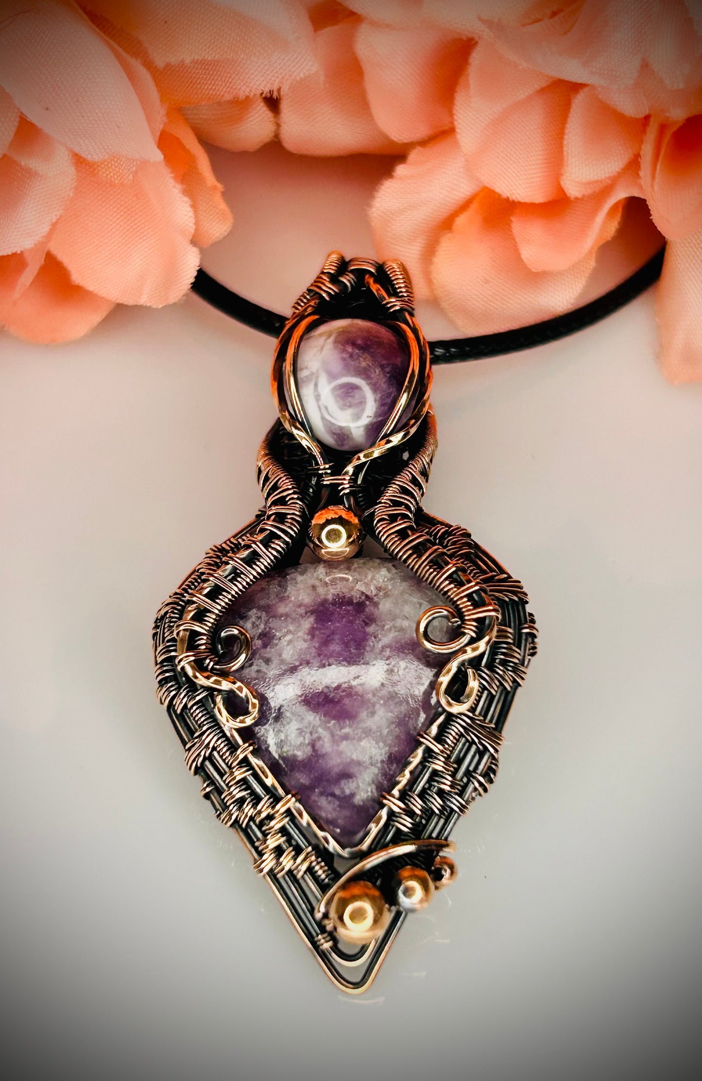 Copper Lepidolite & Amethyst Pendant