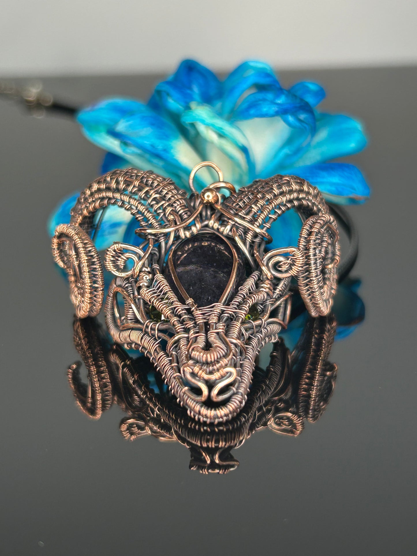 Iolite Sunstone 3D Rams Head Pendant