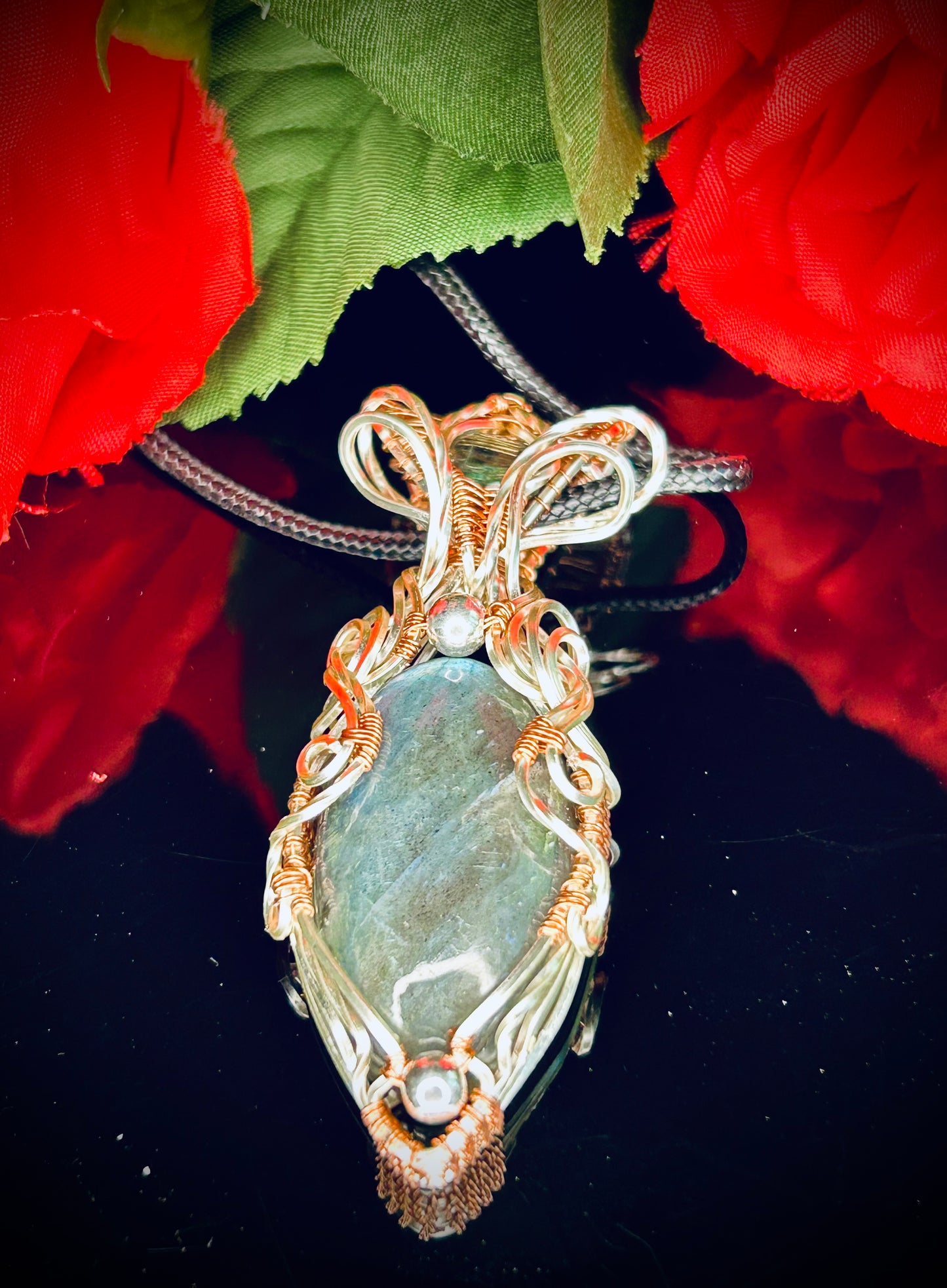 Silver Filled/Copper Labradorite & Green Kyanite Pendant