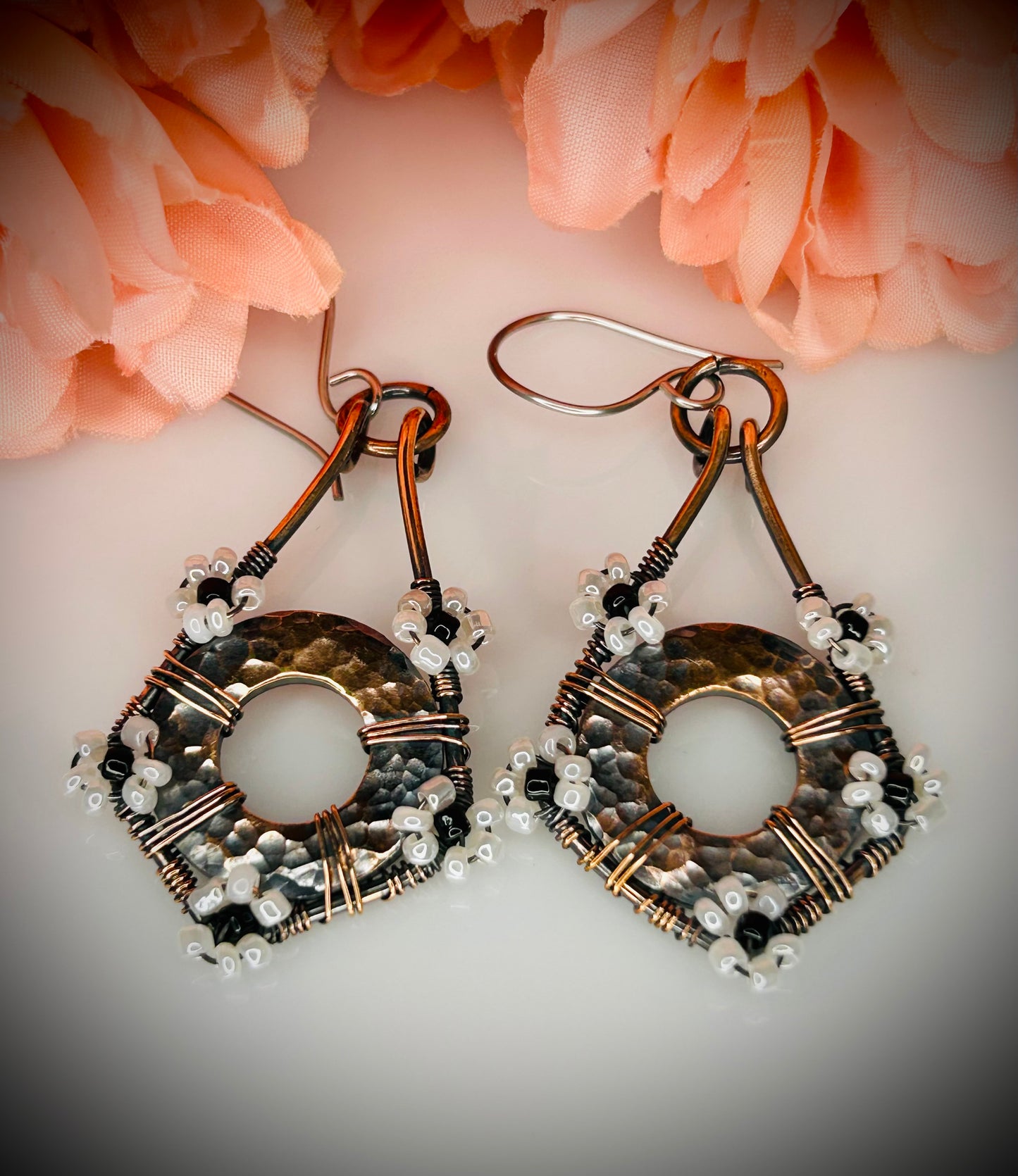 Hammered Copper Flower Earrings