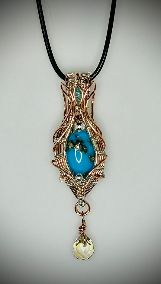 Copper/Silver Persian Turquoise & Blue Topaz Pendant