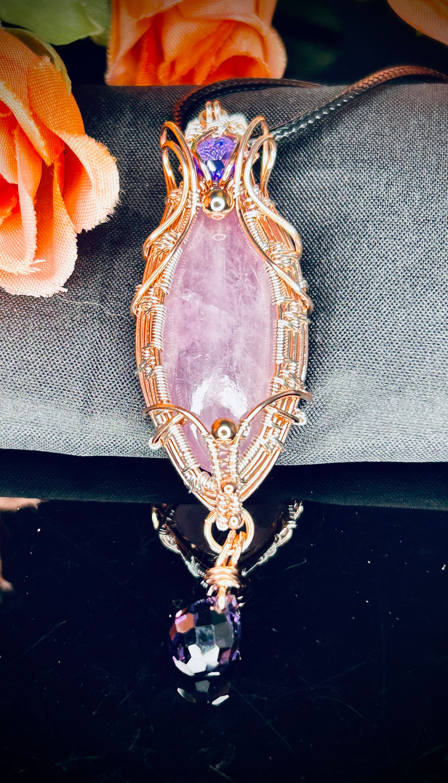 Copper/Silver Kunzite & Cubic Zirconia Pendant