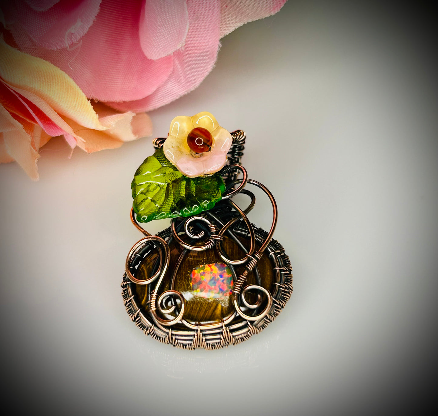 Boulder with Synthetic Opal Inlay Pumpkin