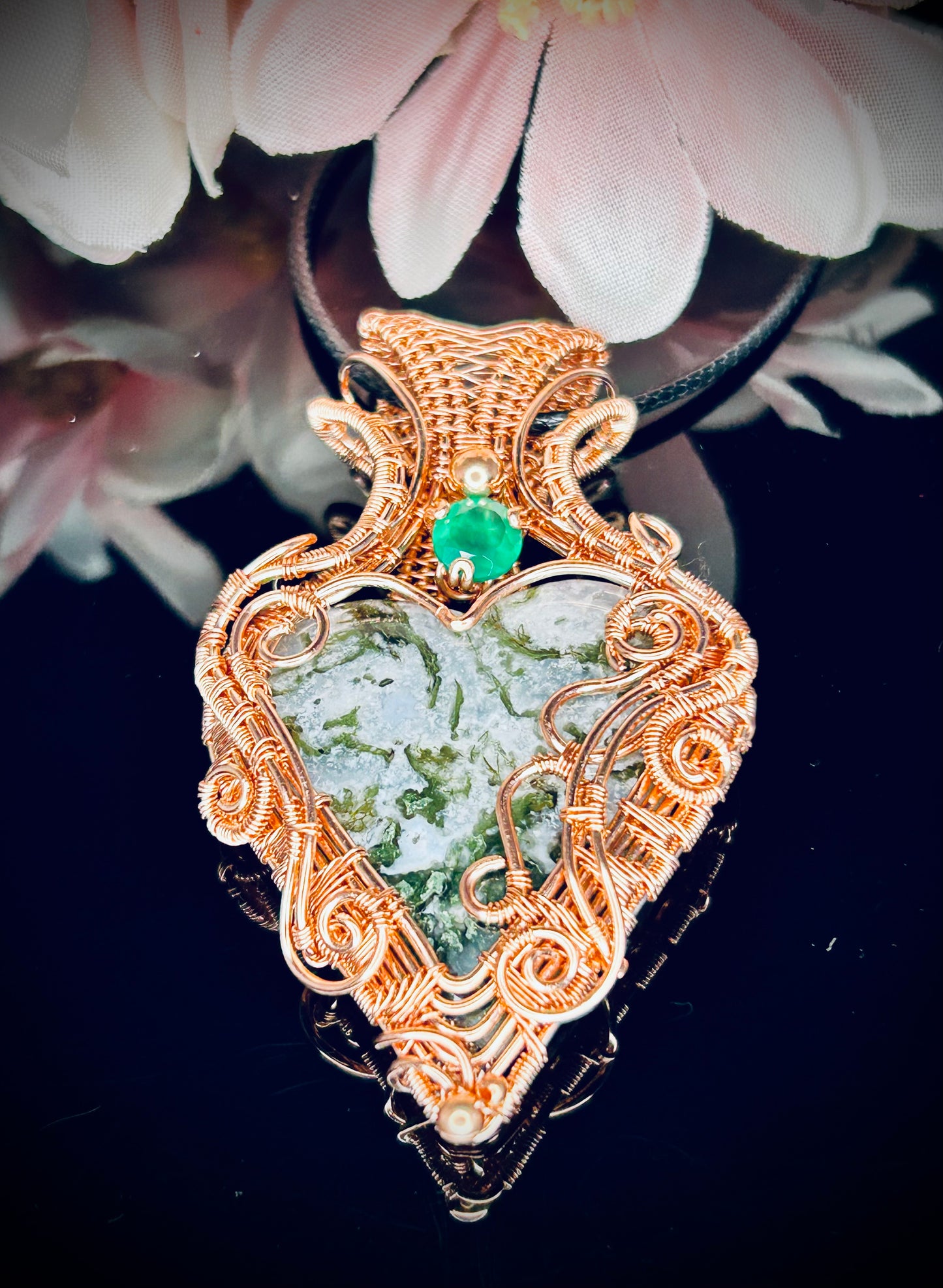 Copper Moss Agate Heart & Green Onyx Pendant